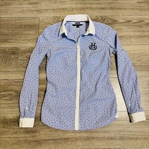 Tommy Hilfiger Womens Classic Fit Anchor Print Button Down Shirt XXS Academia